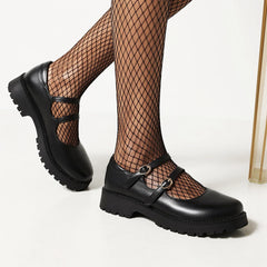 Soufree  -  Women Shoes New Girl Lolita Shoes JK Uniform Shoes PU Leather Heart Ankle with Maryzhen Shoes Cute Sexy Retro British Style