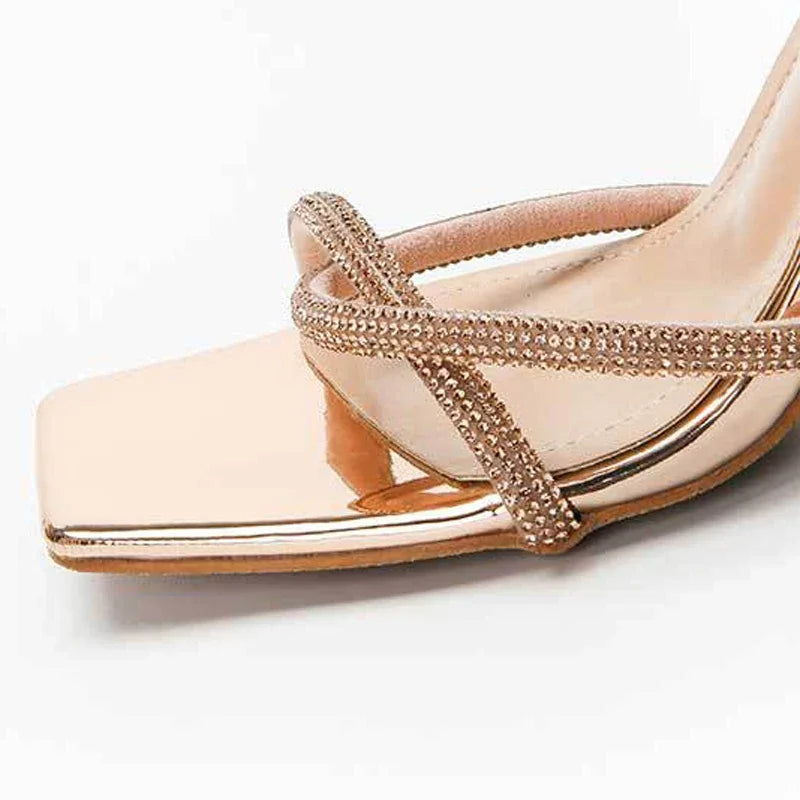 Soufree  -  Fashion Rhinestones Gladiator Silver High Heels Ankle Strap Strappy Sandals Women Sexy Stiletto Party Bridal Shoes