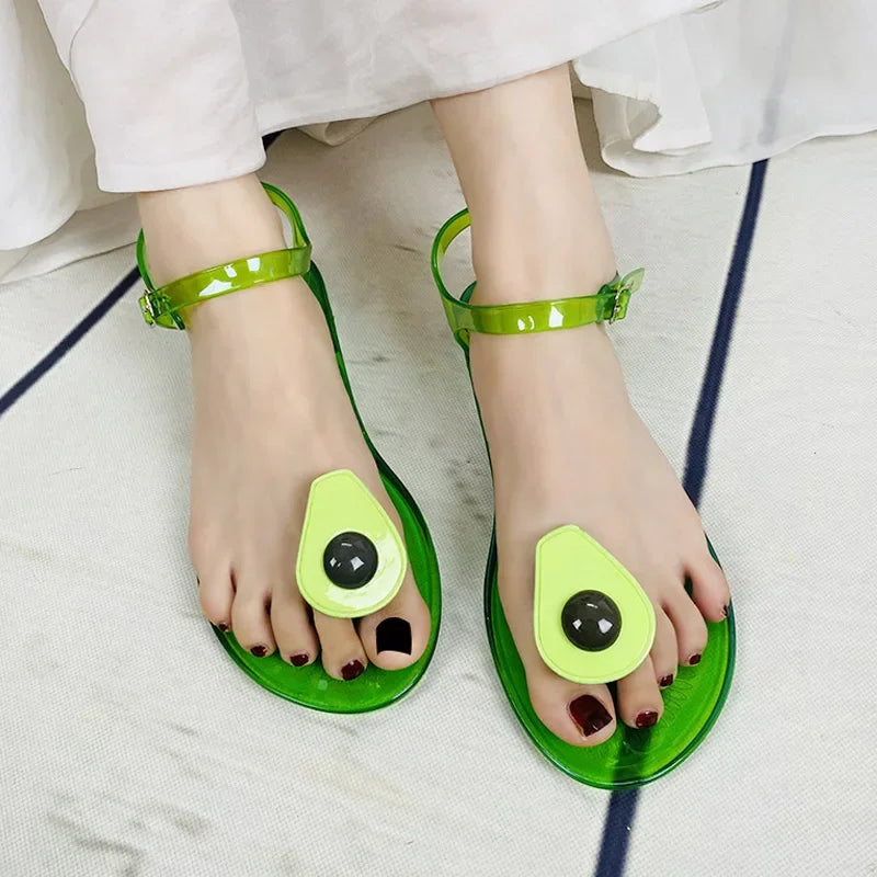 Soufree  - Women Fruit Sandals Transparent PVC Flat Flip-flop Sandal Ladies  Summer Outdoor Fashion Non-slip Buckle Strap Beach Shoes