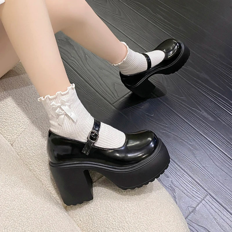 Soufree  -  Retro Chunky Platform Pumps Women New Buckle Strap Super High Heels Mary Jane Shoes Woman Goth Thick Heeled Party Lolita Shoes