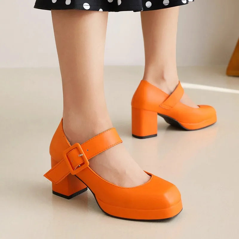 Soufree  -  Classics High Heels Lolita Shoes Women Straps Mary Janes Shoes Female Red Orange White Pumps Party Wedding Shoes Ladies Size 45