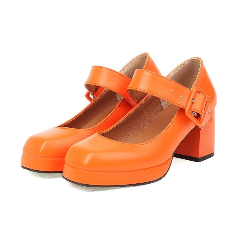 Soufree  -  Classics High Heels Lolita Shoes Women Straps Mary Janes Shoes Female Red Orange White Pumps Party Wedding Shoes Ladies Size 45