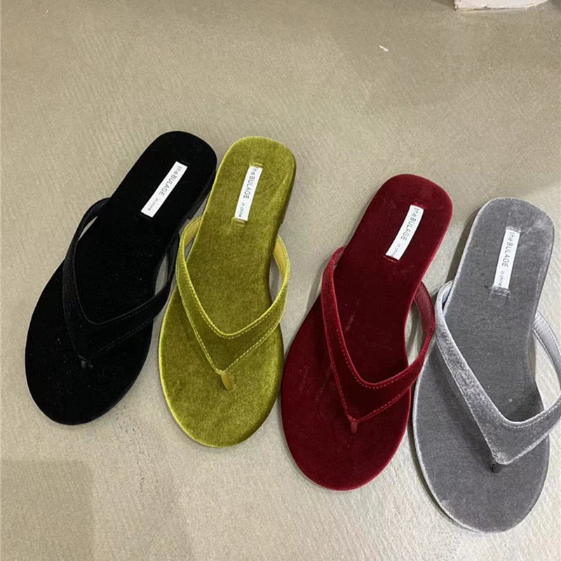 Soufree  -  Designer Summer Woman Slippers Fashion Clip Toe Flats Heel Silvery Ladies Outdoor Beach Shoes Flip Flop