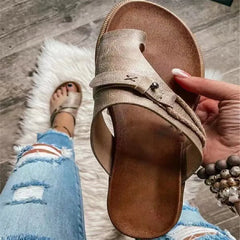 Soufree  -  Women's sandals summer closed toe casual platform slippers fashion leather flat slippers plus size 35-43 zapatillas muje