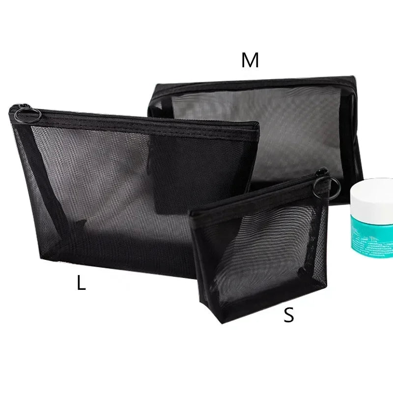 Soufree  -  1PCS Women Large Cosmetic Bag Transparent Mesh Zipper Organizer Fashion Girl Black Toiletry Bags Makeup Organizer Pouch Case