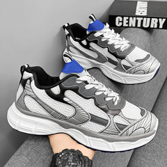 Soufree  -  Men's Casual Sports Shoes Women's Synthetic Leather Mixed Color Thick Sole Lace Up Breathable Women's Shoes Size39-44