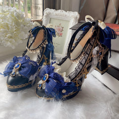 Soufree  -  Cos Girl Heart Lolita Handmade Round Head High Heel Lo Shoes Japanese Sweet Loli Girl Tea Party Flower Wedding High Heel Shoes