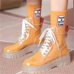 Soufree  -  Fashion Women Pu Transparent Platform Boots Waterproof Ankle Boots Feminine Clear Thick Bottom Rainboots Sexy Female Shoes