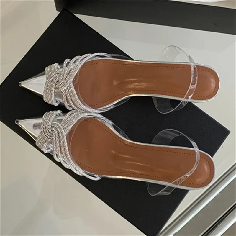 Soufree  -  Elegant PVC Transparent Crystal Low Heels Pointed Toe Women Pumps Street Style Slingbacks Banquet Party Shoes