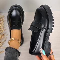 Soufree  -  British Style Platform Loafers Women Plus Size Round Toe Single Shoes Woman Thick Bottom Pu Leather Shoes Mujer