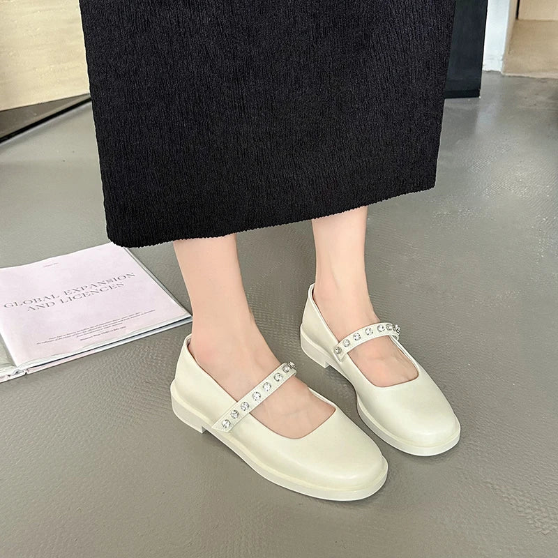 Soufree  -  Autumn New Coarse Heel Shoes for Women Fashion Round Head Shallow Mouth Rhinrhinos with Non-slip Low-top Shoes