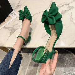 Soufree  -  Summer Women's Shoes Fashion New Low Heels Bow-knot Pointed Sandals Sexy Baotou Stiletto Party Light Sandalias De Mujer