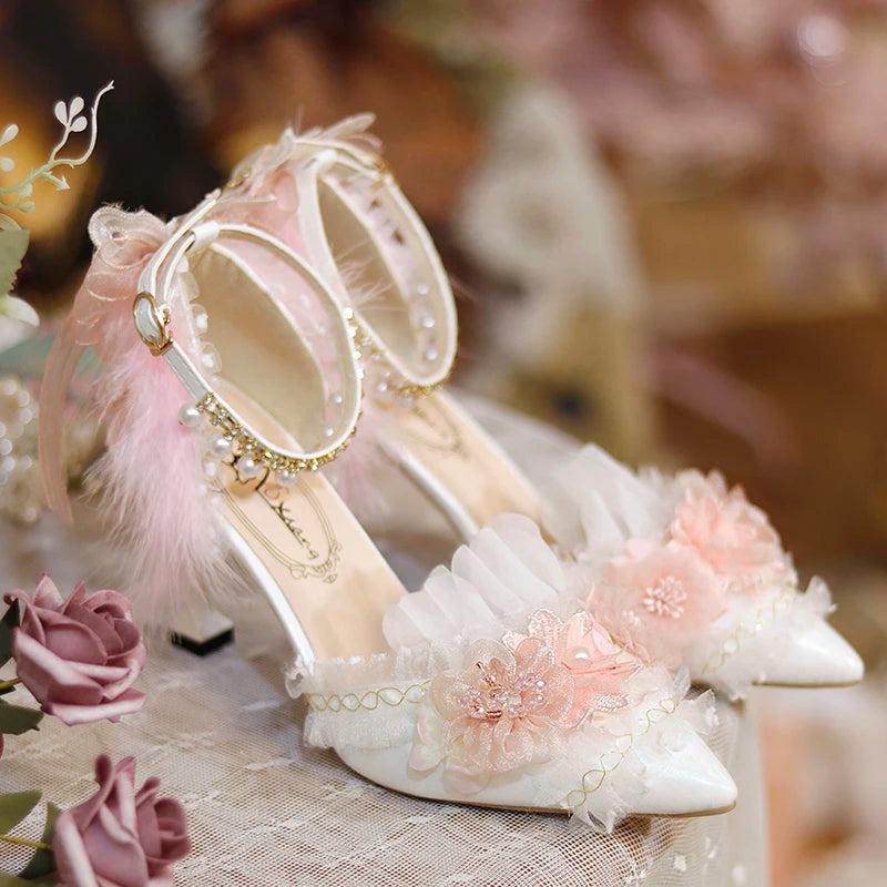 Soufree  -  Lolita Flower Wedding Shoes One Night Story Lolita Shoes Original Pink Pointed Versatile High Heel Slim Heels Shoes