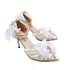 Soufree  -  Original One Night Story Lolita Shoes Tea Party Bridal Wedding Shoes White Pointed Flower Wedding Shoes High Heels Lo Shoes