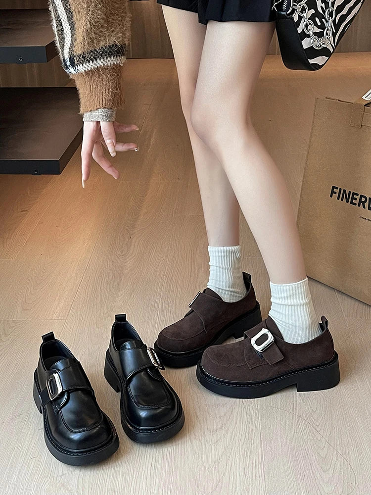 Soufree  -  Womens Derby Shoes All-Match Round Toe Female Footwear British Style Autumn Clogs Platform Leather Dress Retro Preppy Winter Fal