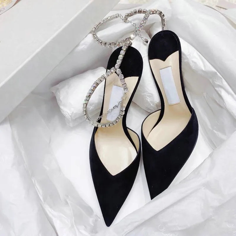 Soufree  -  High Heels Women's Baotou Stiletto Heel Summer New Style Mid-heel Fashion Sandals Back Empty Pointed Toe Pumps