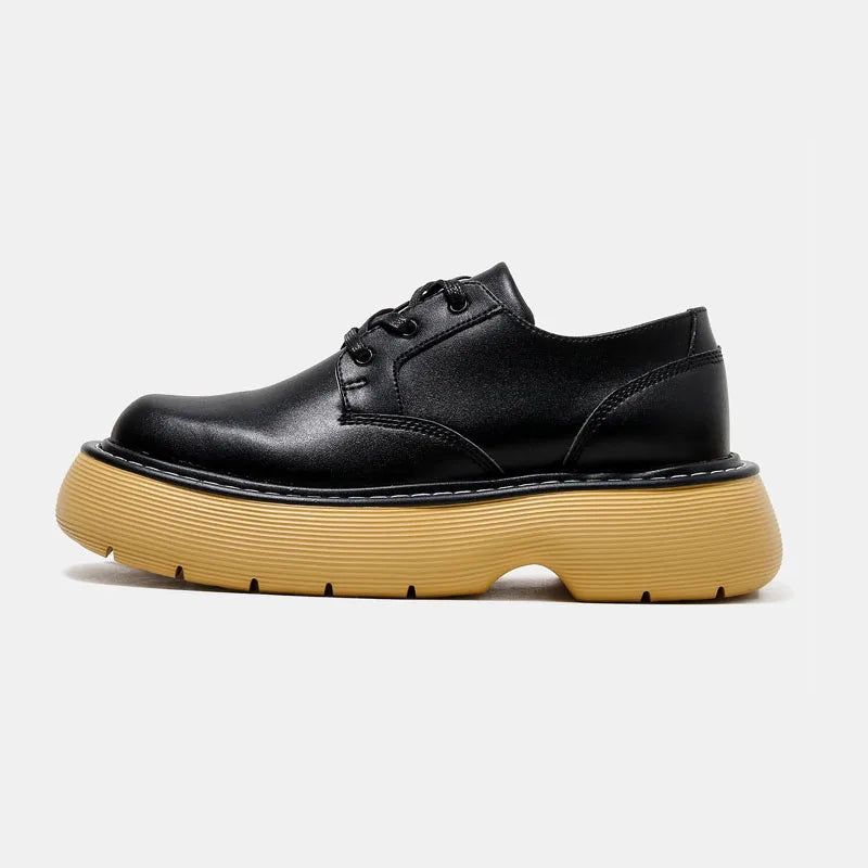 Soufree  -  Vintage Thick Sole Casual Genuine Leather Dress Shoes Men Platform Heighten Japan Harajuku Korean Streetwear Fashion Shoes Man