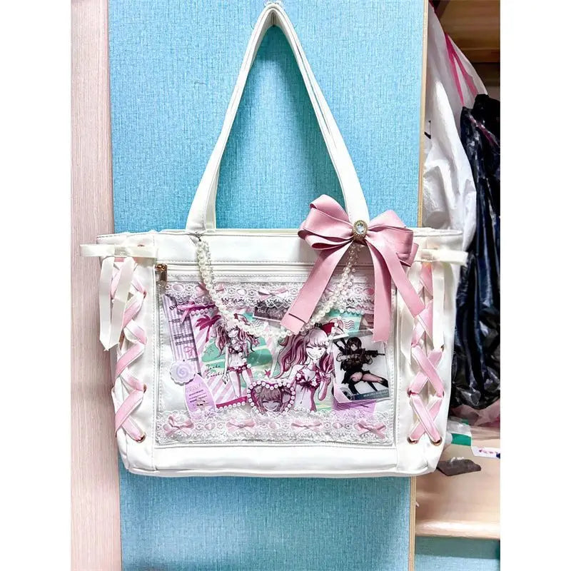 Soufree  -  Sweet Lolita Pink Ita Bag Women Japanese Transparent Large Capacity Tote Bag Ladies Harajuku Kawaii Handbag Aesthetic