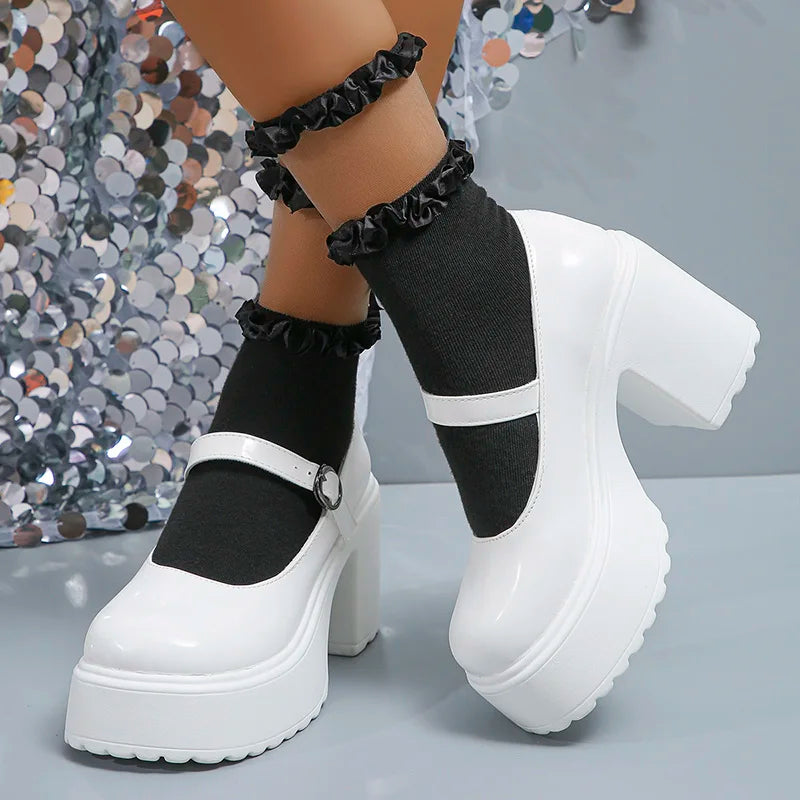 Soufree  -  Y2K Chunky Platform Pumps Women Punk Style Thick Heels Mary Jane Shoes Woman Plus Size Buckle Strap Gothic Shoes