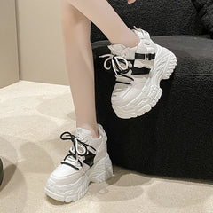 Soufree  -  Spring Women Chunky Sneakers Lace Up Increase Height Shoes Woman Harajuku Style Pocket Platform Trainers Female