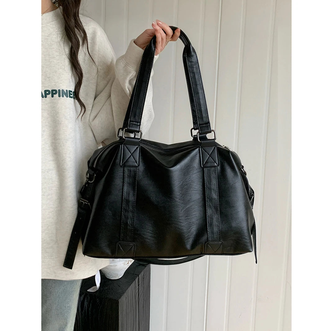 Soufree  -  Large Capacity Black Shoulder Bags For Women Large Shopper Bag Solid Color Soft Leather Crossbody Handbag Lady Travel Tote Bag