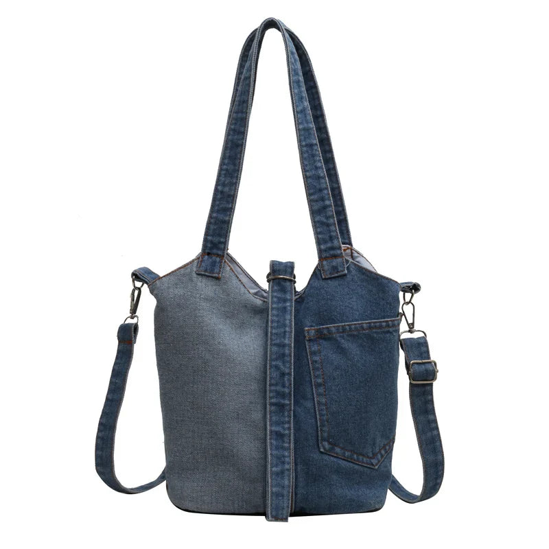 Soufree  -  Large Denim Women's Bag New Jeans Tote Bag Y2K Canvas Shoulder Bag Student Eco Bag Korean Shopper Female Purses and Handbag