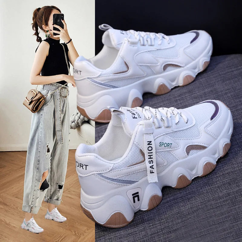 Soufree  -  Women's Sports Shoes for Women Cheap Sneakers Women's Thick-soled Tennis Shoes Free Shipping Casual Female Sport White