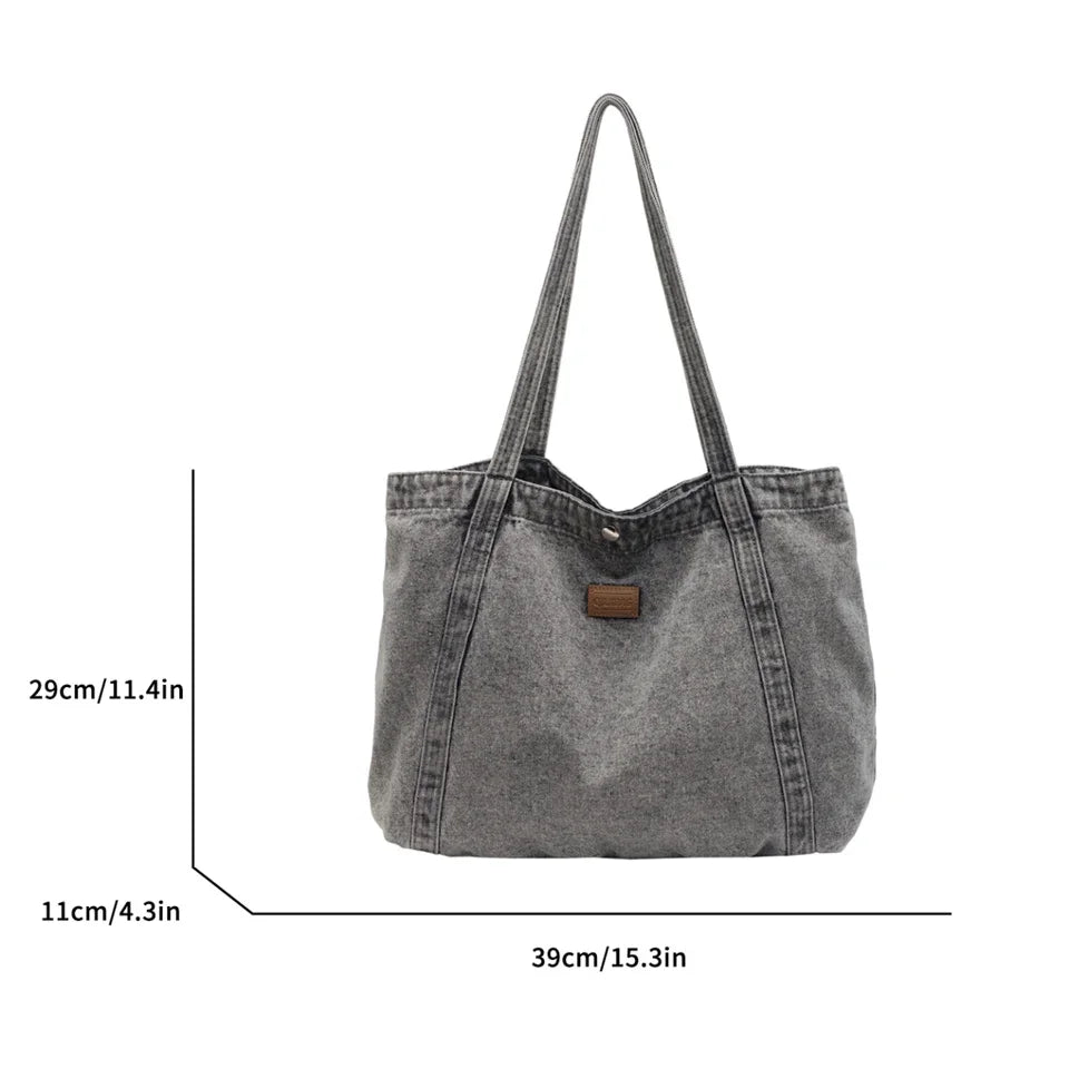 Soufree  -  Large Denim Women's Bag New Jeans Tote Bags Canvas Shoulder Bag Cowboy Handbags School Messenger Bag Y2K Eco Bag Korean Pockets