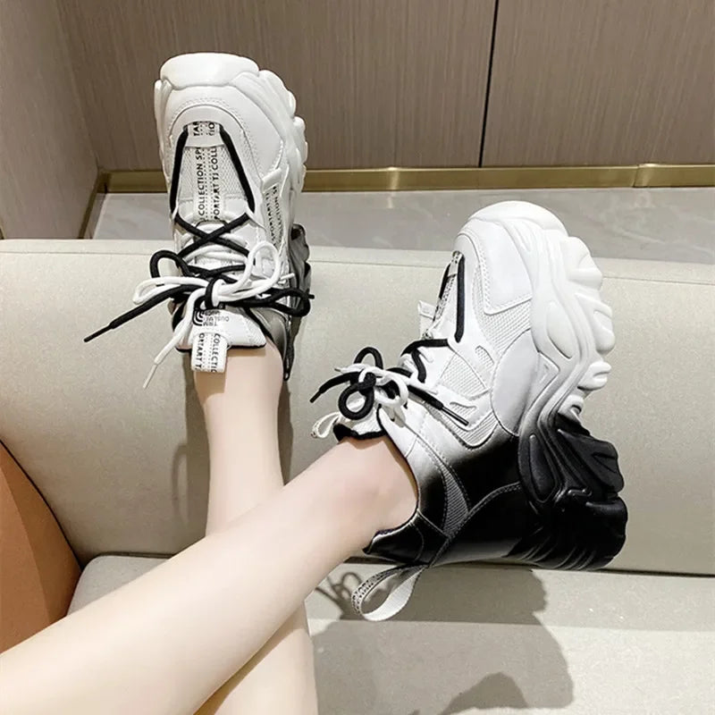 Soufree  -  Mesh Platform Shoes Casual Sneaker Women New Wedge Heels Outdoor Chunky Running Shoes Lace-up Tennis Sport Shoes for Woman