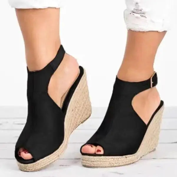 Soufree  -  Cross Large Size Beige Heeled Sandals Velvet Shoes Cross-Shoes Clogs Wedge Summer Espadrilles Platform Big Black High Suede