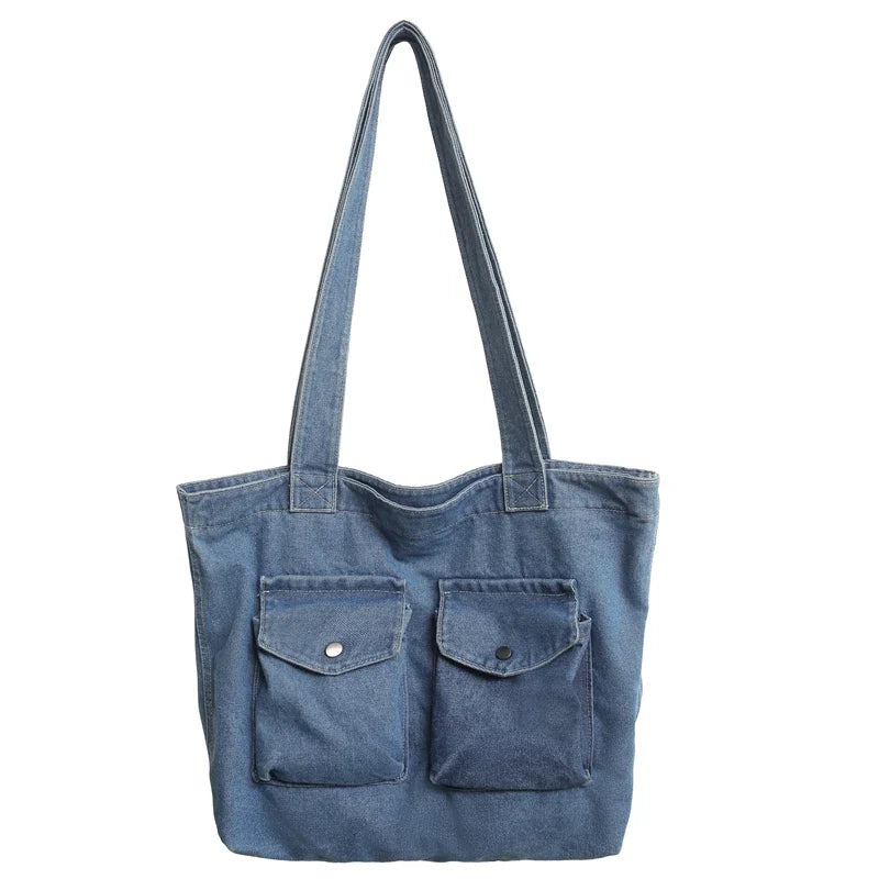 Soufree  -  Large Denim Women's Bag New Jeans Tote Bag Y2K Canvas Shoulder Bag Student Eco Bag Korean Shopper Female Purses and Handbag