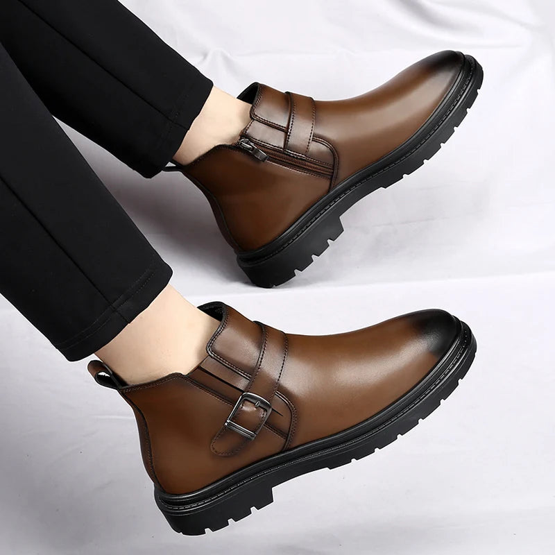 Soufree  -  Men's pointed high top leather shoes Fashionable and versatile designer styles Outdoor Leisure Business Walking Men's Boots