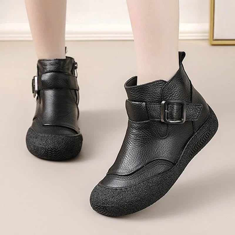 Soufree  -  trending shoes Platform Women Snow Ankle Boots Flats Leather Shoes Woman Trend Walking Fashion Retro Boots Dress Femme Chaussures