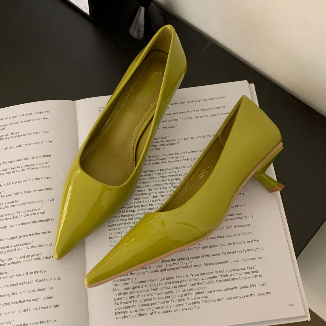 Soufree  -  Patent Leather Low Heel Office Women Shoes Pumps Pointed Low Elegant High Heels Simple Comfy Nude Spring Footwear for Women