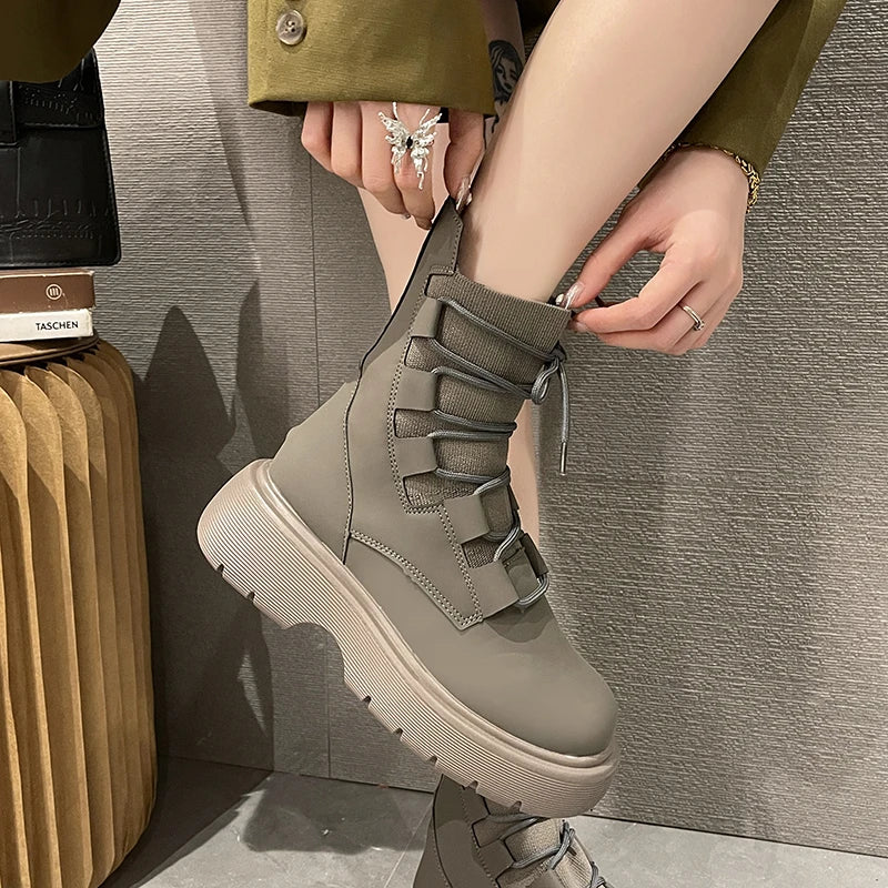 Soufree  -  Stretch Fabric Socks Boots Woman New Ladies Casual Cross-tied Fashion Boots Women Shoes Platform Boots Gothic Women