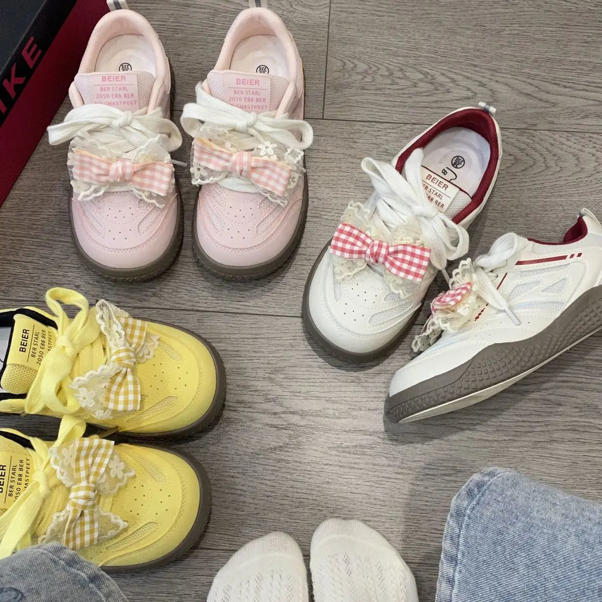 Soufree  -  Kawaii Shoes Bowknot Women Sneakers Spring Summer Platform Vulcanize Cute Casual Pink Lolita Korean Fashion Footwear