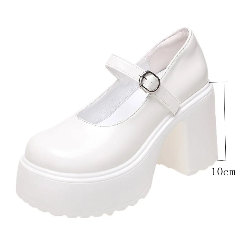 SOUfree  -  White shoes Heels Lolita shoes platform heels Women Mary Jane Shoes Vintage Girls High Heel Japanese Style College Student Shoes