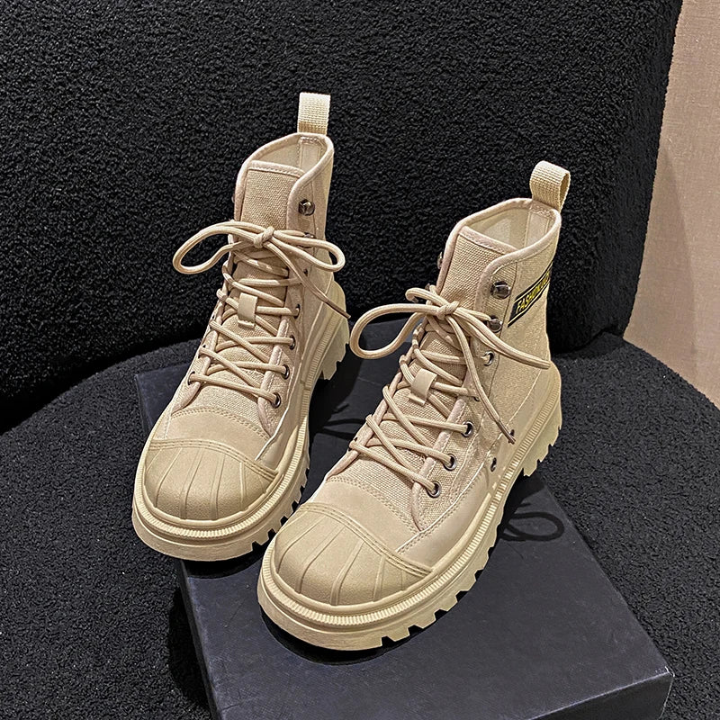 Soufree  -  Winter Platform Women Short Boots Chunky Women Shoes Fashion Lace Up Thick Bottom Shoes Ladies Elegant Motorcycle Bootties