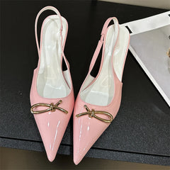 Soufree  -  Fashion patent leather Pointed bowknot Decoration New Women's Sandals Summer Slingback High Heels Shoes Pumps Mules