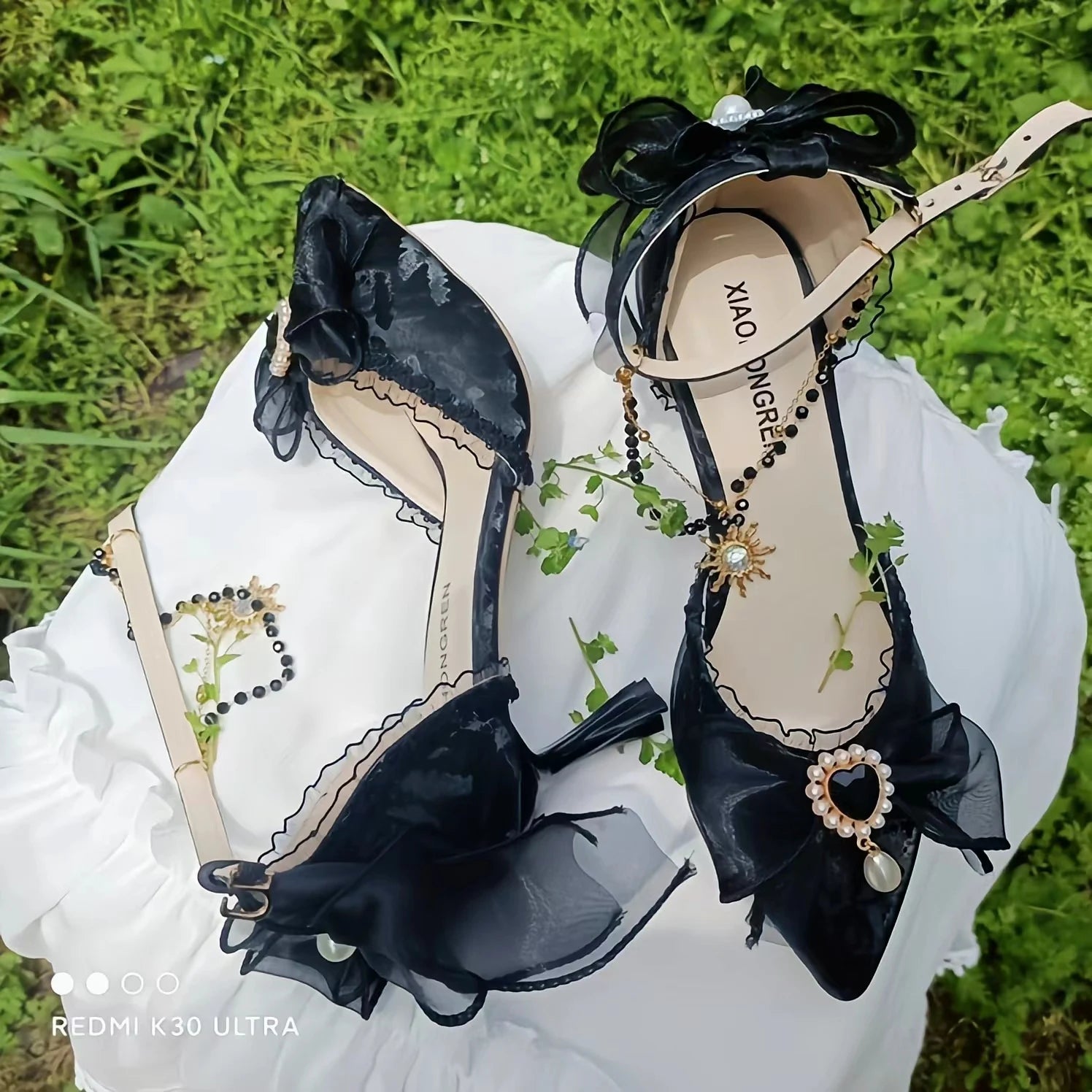 Soufree  -  Flower Wedding Lolita Handmade High Heels Female Pointed Bow Lolita Sandals Female Flora Star Picking Magic Single Shoes