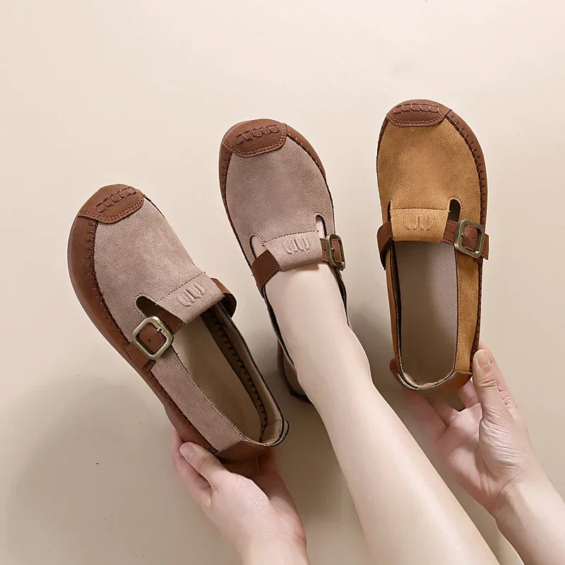 Soufree  -  unique shoes Women Shoes Autumn New Flat Sole Casual Shoes Retro Comfort Belt Buckle Trendy Maillard Anti Slip Boken Shoes Zapatos Mujer