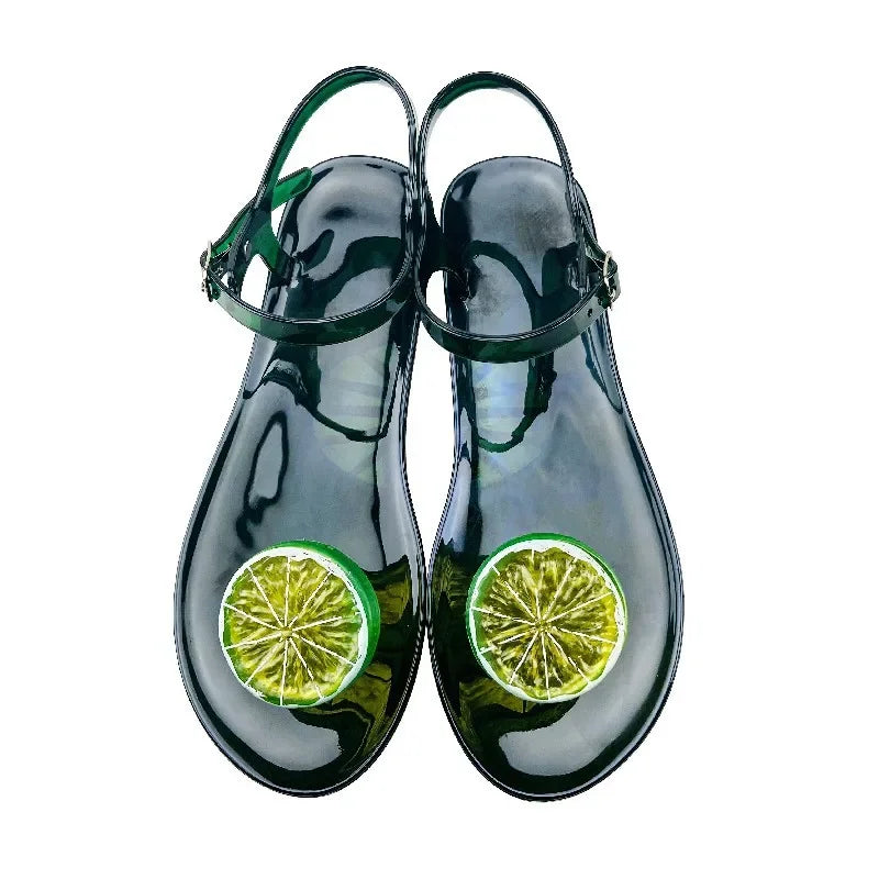 Soufree  - Women Fruit Sandals Transparent PVC Flat Flip-flop Sandal Ladies  Summer Outdoor Fashion Non-slip Buckle Strap Beach Shoes