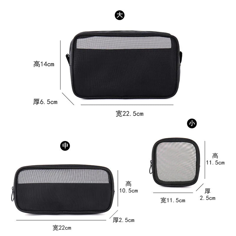 Soufree  -  1PCS Transparent Large Capacity Cosmetic Bag Small Travel Black Mesh Simple Makup Bags Girl Storage Toiletry Wash Lipstick Cases