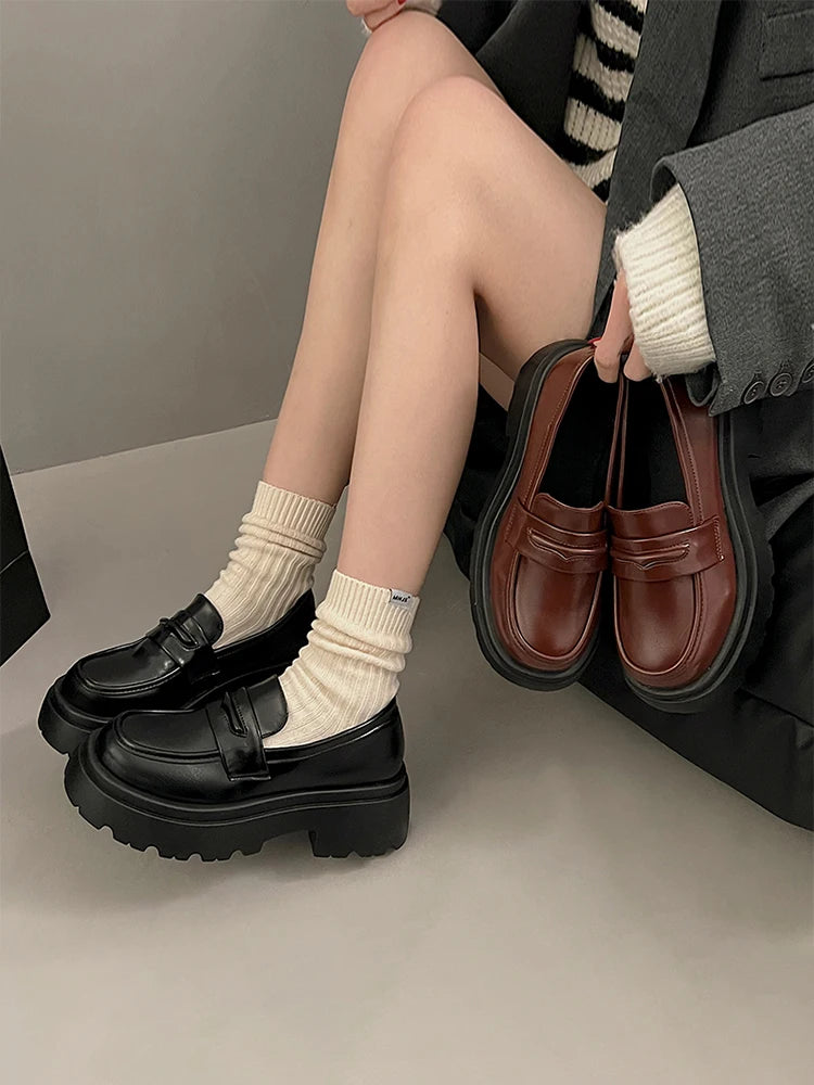 Soufree  -  Casual Woman Shoe Slip-on Shallow Mouth Clogs Platform Oxfords Female Footwear Round Toe Loafers With Fur British Style Slip On