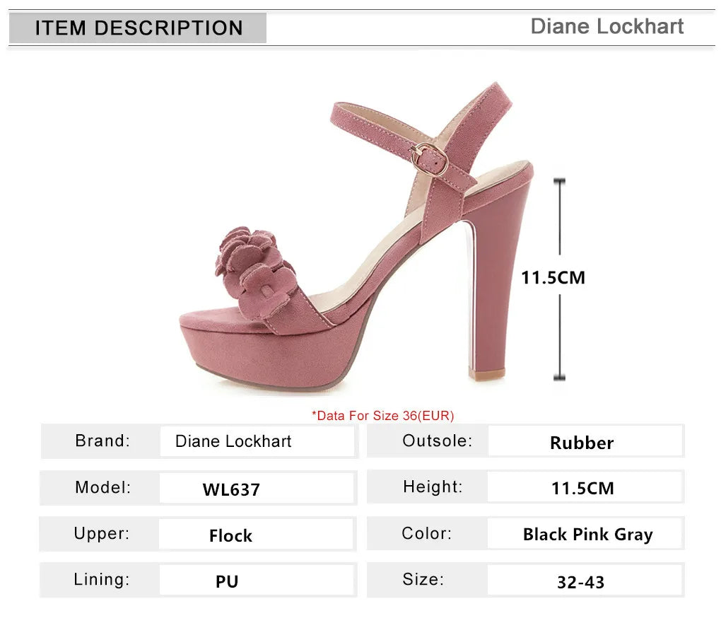 Soufree  -   New Spring Summer Women Ankle Strap Buckle Platform Sandals Ladies Shoes High Heels Flock Fashion Sandalias Plus Size 32-43