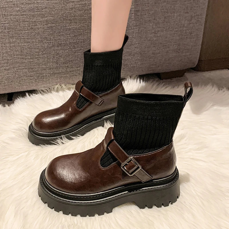 Soufree  -  Platform Women Ankle Boots High Heels Fashion Leather Shoes Woman Trend Winter Brand Designer Walking Cozy Warm Sock Botas