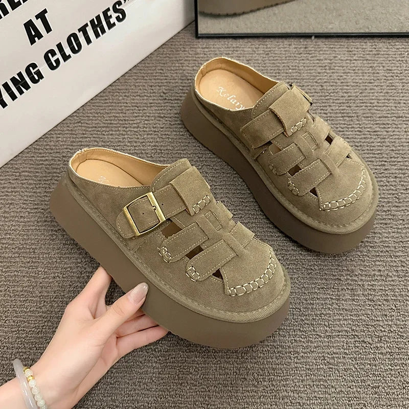 Soufree  -  New Summer Baotou Semi-slippers Women's Platform Soles Woven Roman Beach Sandals Hollow Breathable Sandals