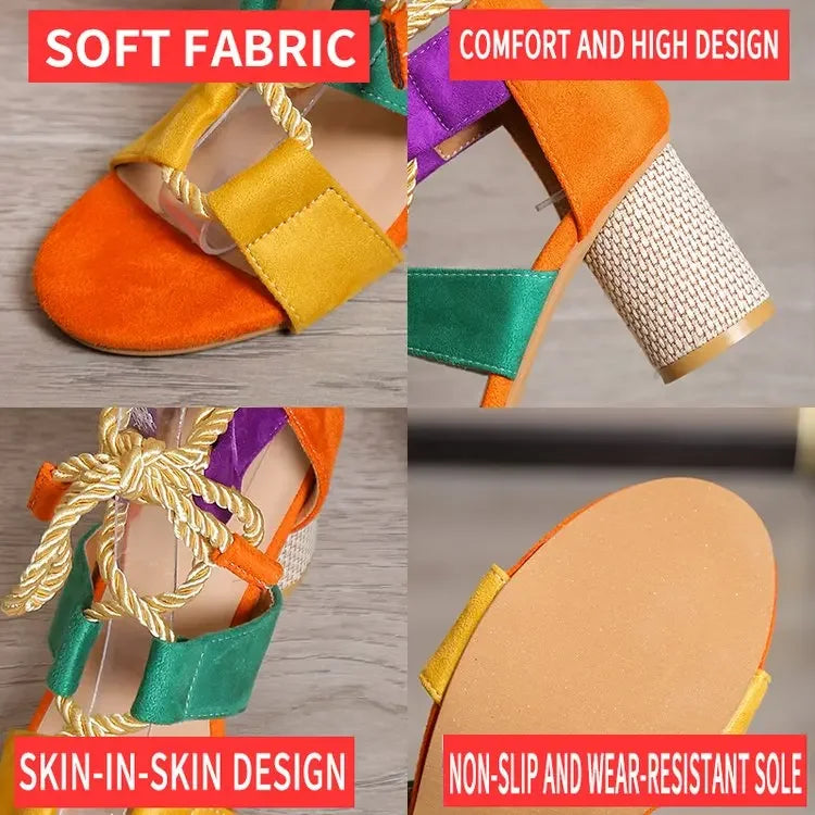 Soufree  - New Trend Summer Chunky Shoes Fashion Women High Heels Sandals Designer Weave Ankle Lace Slides Sexy Open Toe Female Pumps