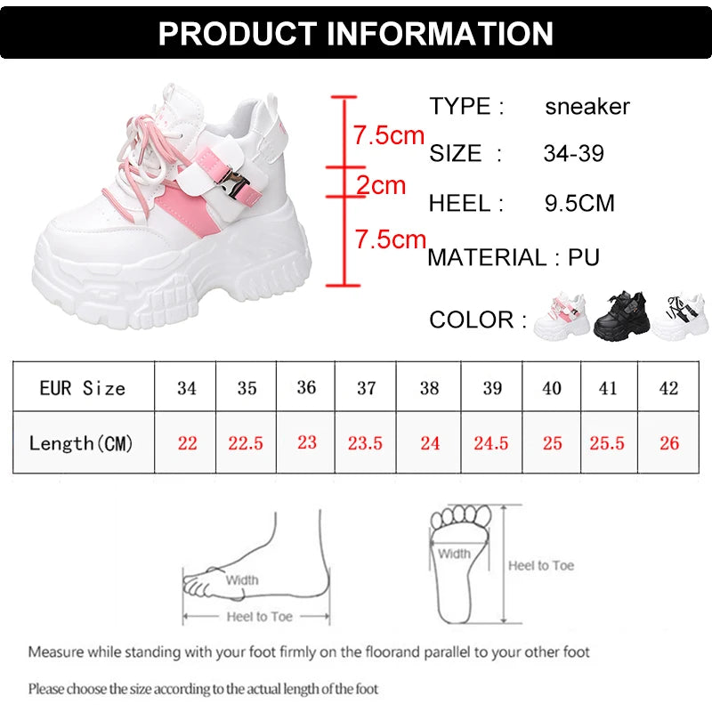 Soufree  -  Spring Women Chunky Sneakers Lace Up Increase Height Shoes Woman Harajuku Style Pocket Platform Trainers Female