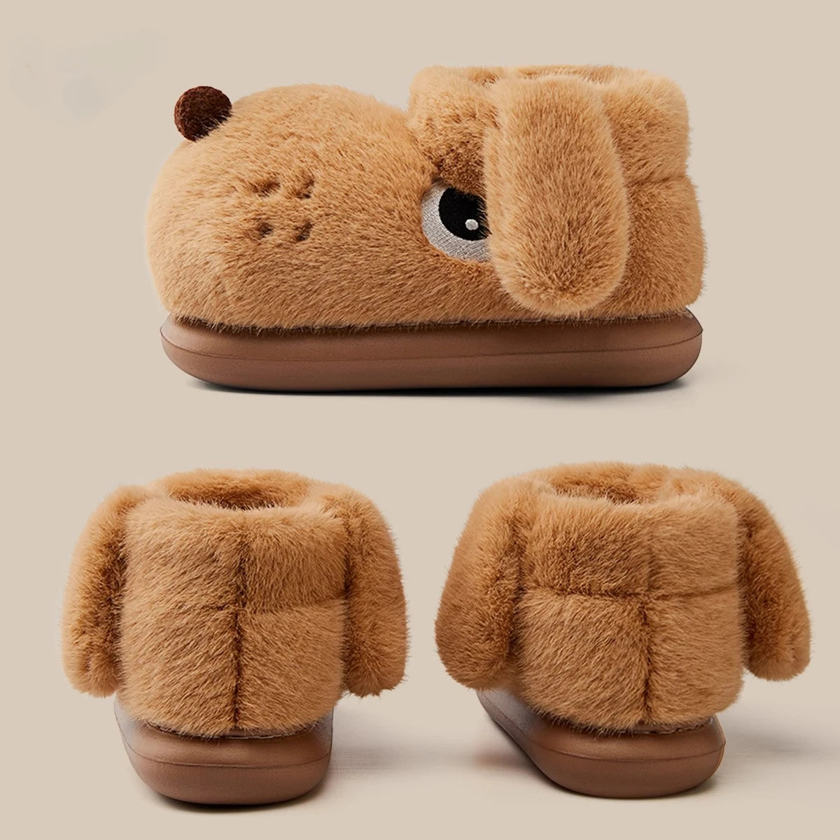 Soufree  -  New Arrival Cute Cartoon Dog Warm Slippers For Women Men Winter Platform Shoes Soft Plush Couples Indoor Fluffy Snow Boots